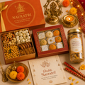 Navratri Blessings Kit - Premium Dry Fruits | Fasting Snacks | Brass Pooja Decor | Premium Sweets | Festive Card