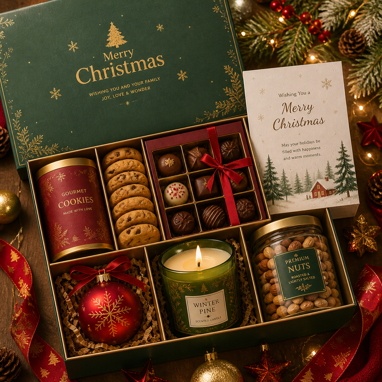 Christmas Joy Kit - Gourmet Cookies | Premium Chocolates | Christmas Ornament | Scented Candle | Greeting Card