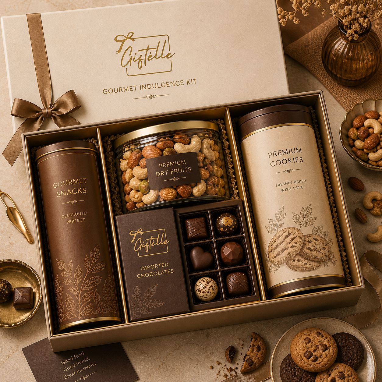 Gourmet Indulgence Hamper - Gourmet Snacks | Premium Dry Fruits | Imported Chocolates | Cookies
