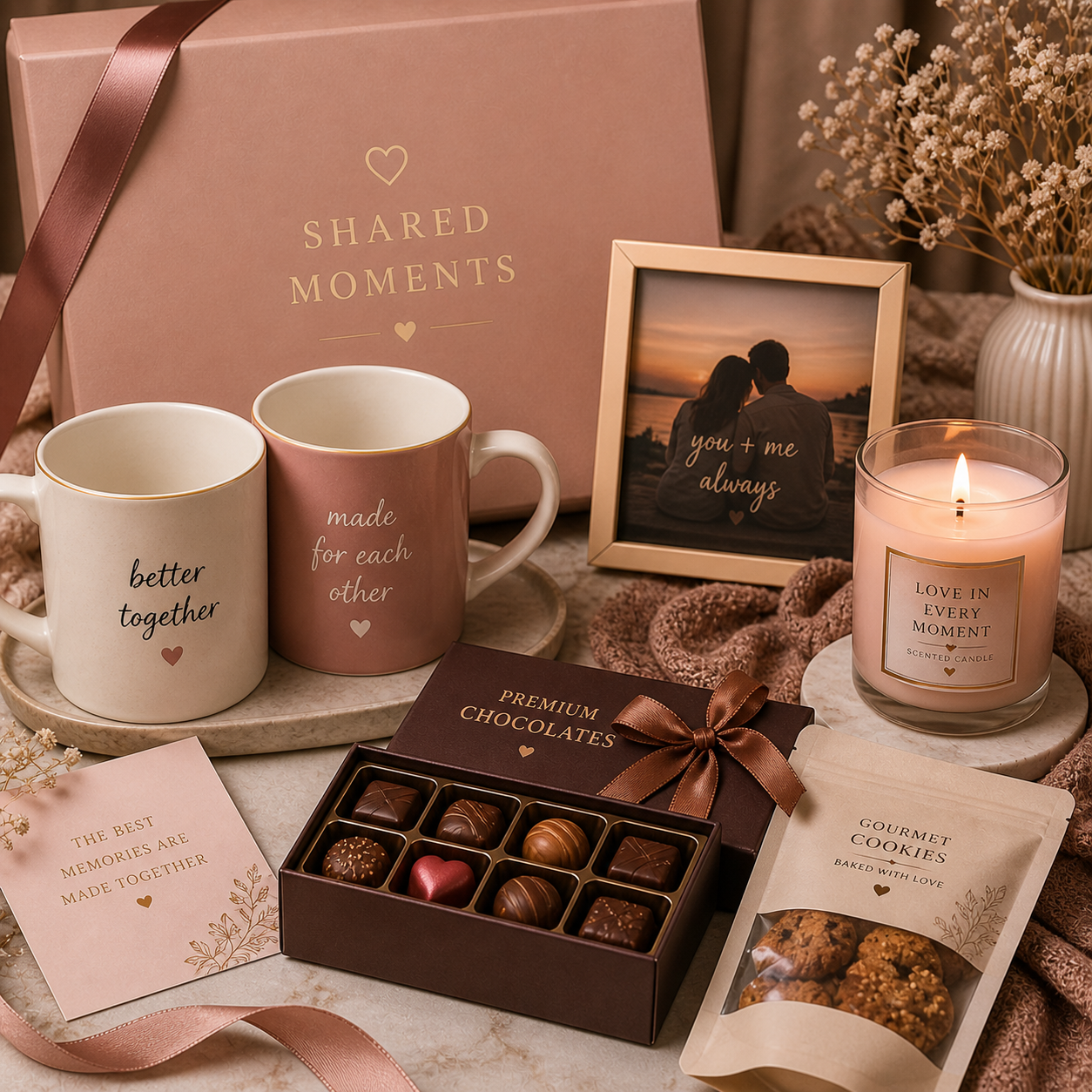 Shared Moments - Couple Mug Set | Scented Candle | Premium Chocolates | Mini Photo Frame | Gourmet Snacks