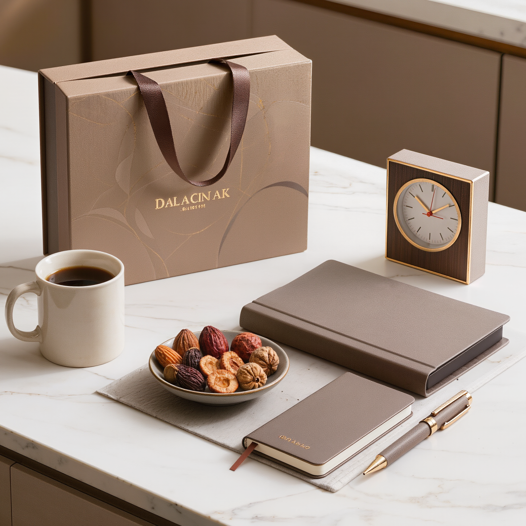 Deal Closure Kit - Premium Dry Fruits | Premium Notebook | Premium Pen Set | Ceramic Coffee Mug | Minimal Desk Clock