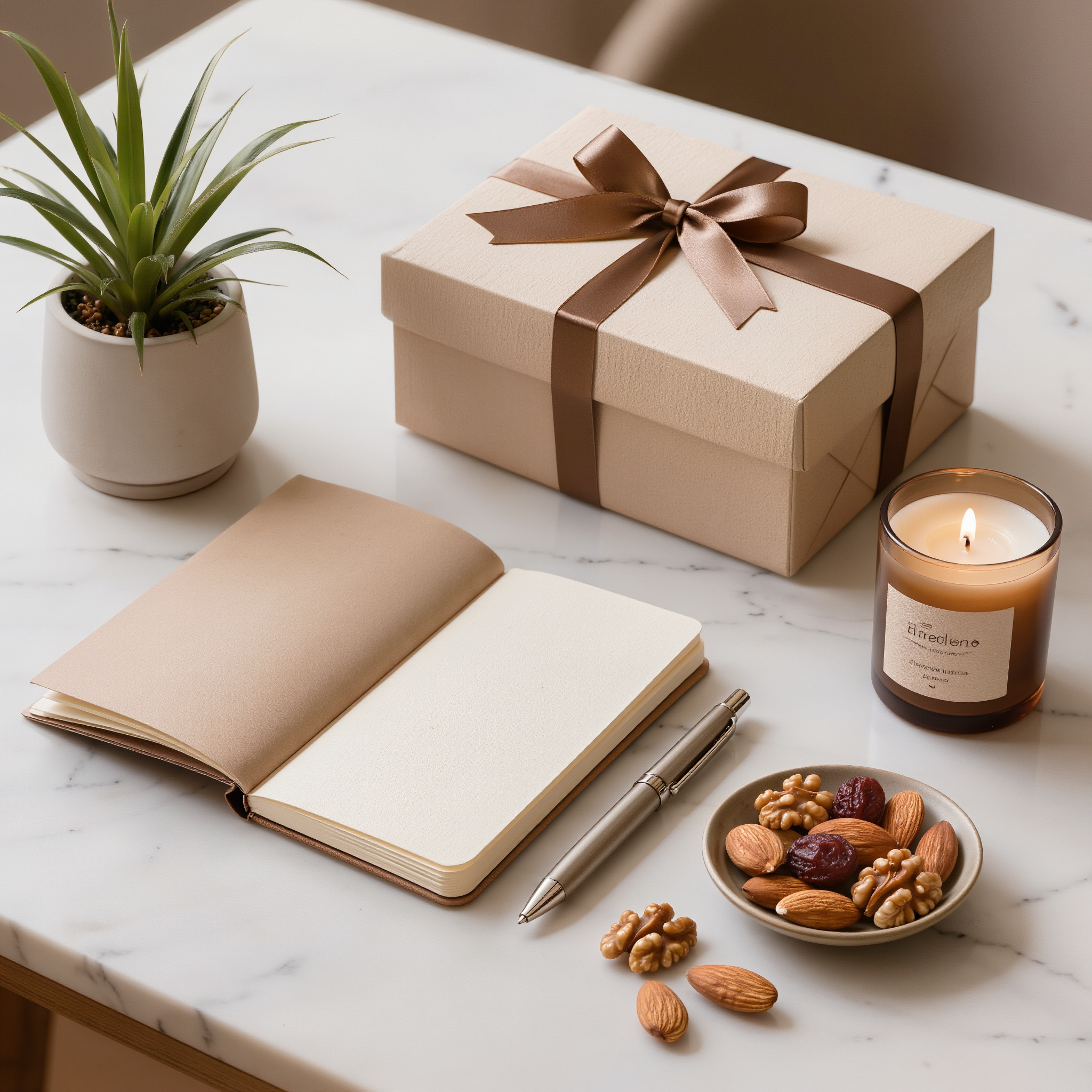 Premium Relationship Kit - Premium Notebook | Premium Metal Pen | Indoor Desk Plant | Aromatic Scented Candle | Premium Dry Fruits
