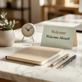 New Client Welcome Kit - Premium Notebook | Premium Pen Set | Indoor Desk Plant | Welcome Card | Minimal Desk Clock